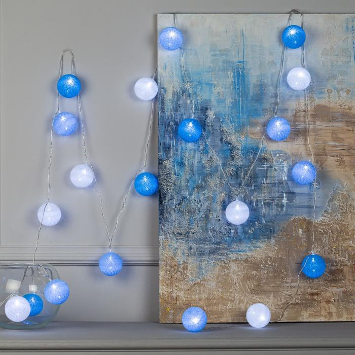 Гирлянда «Нить» 5 м с насадками «Клубки морские», IP20, прозрачная нить, 20 LED, свечение белое, 220 В