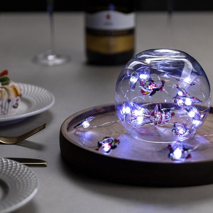 Гирлянда «Нить» 2 м роса с насадками «Пингвин», IP20, серебристая нить, 20 LED, 2 режима, батарейки ААх2 (нет в комплекте), свечение белое