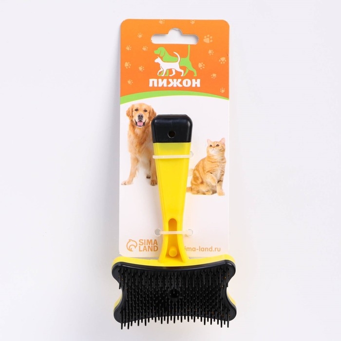 Пуходерка пластиковая  Пуходерка пластиковая "Косточка" с самоочисткой, 8,5 х 12,5 см, жёлтая