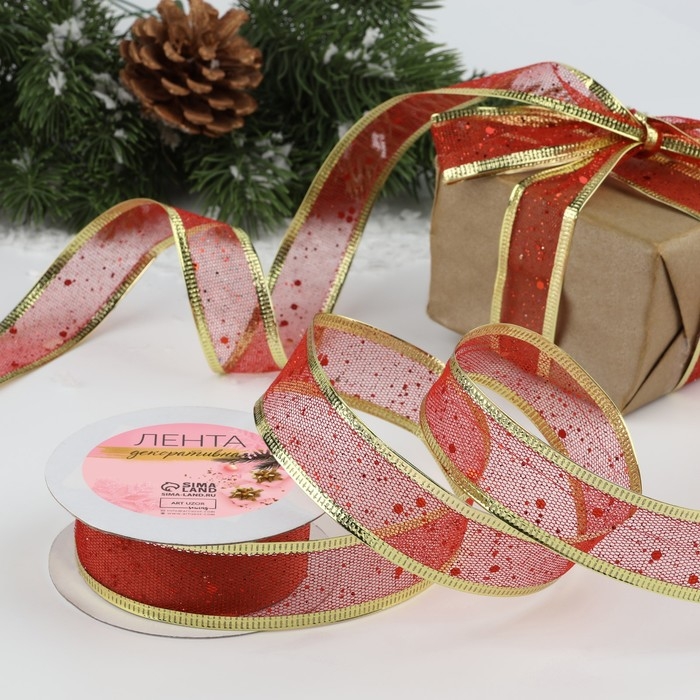Новый год! Лента капроновая с металлической нитью «Блёстки», 25 мм × 2,7 ± 0,5 м, цвет красный/золотой Новый год! Лента капроновая с металлической нитью «Блёстки», 25 мм × 2,7 ± 0,5 м, цвет красный/золотой