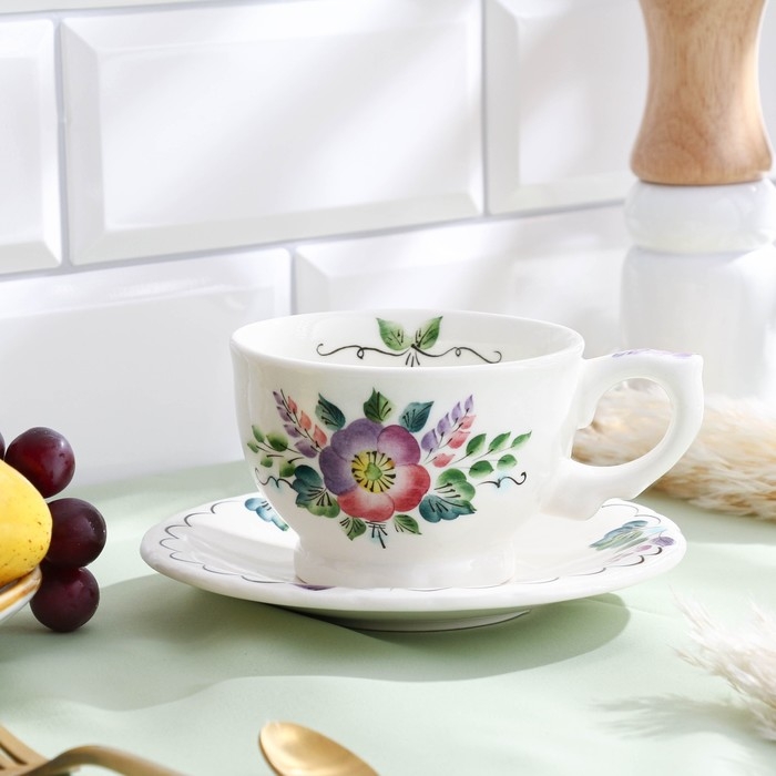 Чайная пара «Шиповник», 0,29 л, 15×8,4 см, 1 сорт, Гурова В.П. Чайная пара «Шиповник», 0,29 л, 15×8,4 см, 1 сорт, Гурова В.П.