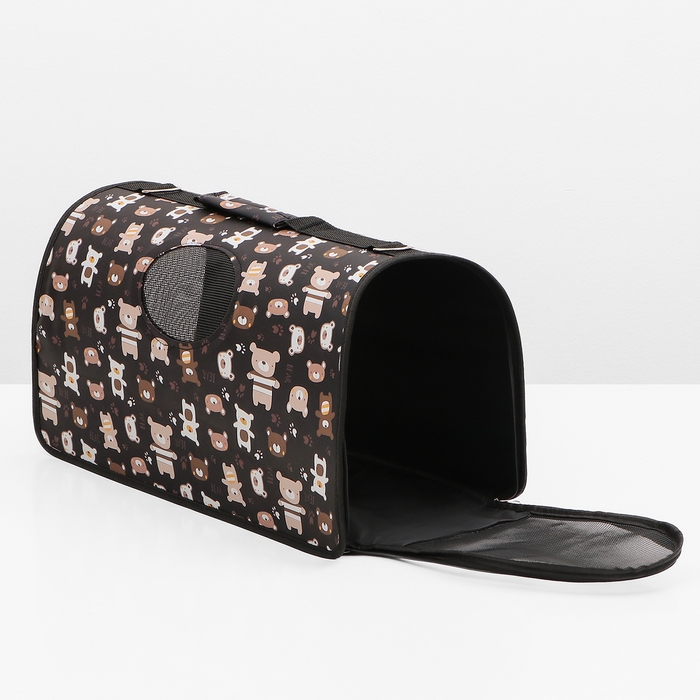 Сумка-переноска каркасная  Сумка-переноска каркасная "Медвежонки", размер L, 53 х 21 х 29 см, чёрный