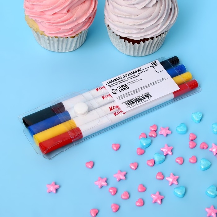 Маркер пищевой 2-х сторонний, набор 4 цвета (Красный, синий, жёлтый, чёрный) Маркер пищевой 2-х сторонний, набор 4 цвета (Красный, синий, жёлтый, чёрный)