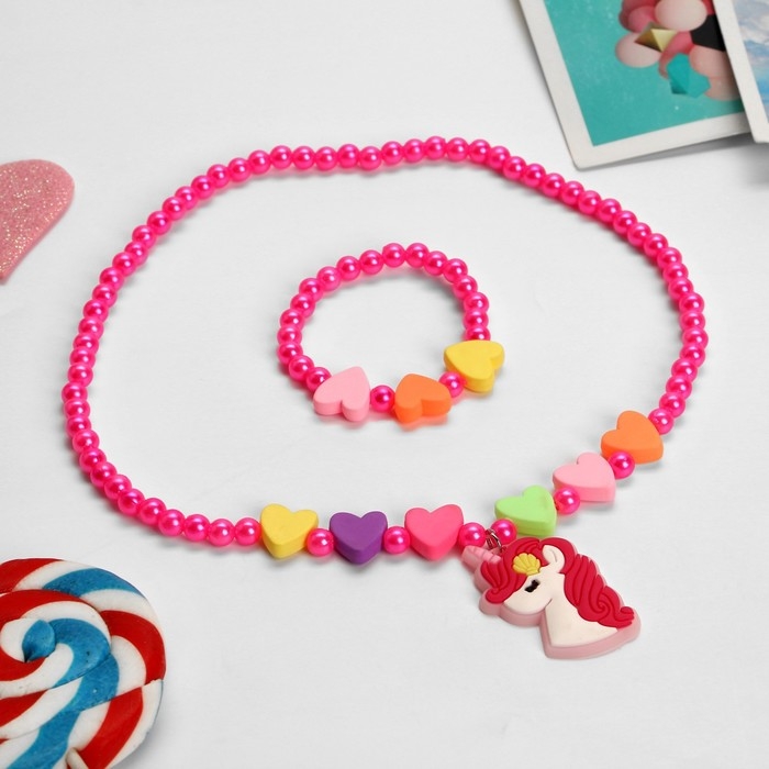 Набор детский «Выбражулька» 2 предмета: кулон, браслет, единорог, цветной Набор детский «Выбражулька» 2 предмета: кулон, браслет, единорог, цветной