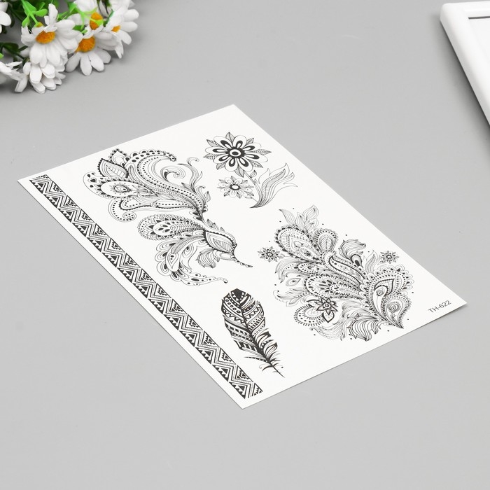 Татуировка на тело чёрная Татуировка на тело чёрная "Перья" 25х15 см