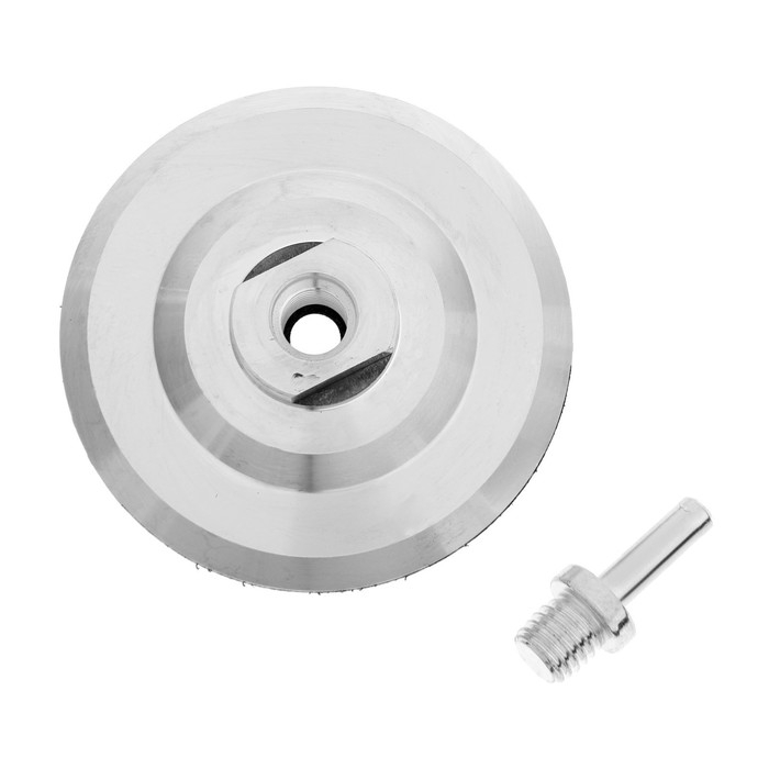 Насадка с липучкой для дрели и УШМ ТУНДРА, толстый алюминиевый диск, с адаптером, 100 мм Насадка с липучкой для дрели и УШМ ТУНДРА, толстый алюминиевый диск, с адаптером, 100 мм