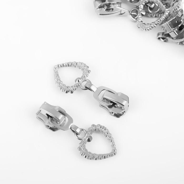 Бегунок автоматический для металлической молнии, №5, декоративный «Сердце», 10 шт, цвет никель Бегунок автоматический для металлической молнии, №5, декоративный «Сердце», 10 шт, цвет никель