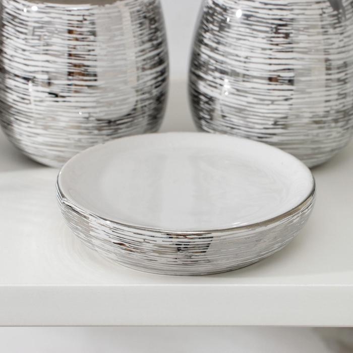 Набор аксессуаров для ванной комнаты «Нити», 4 предмета (мыльница, дозатор 400 мл, 2 стакана), цвет серебряный Набор аксессуаров для ванной комнаты «Нити», 4 предмета (мыльница, дозатор 400 мл, 2 стакана), цвет серебряный