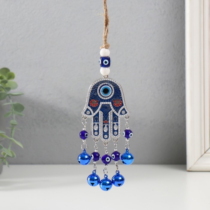 Музыка ветра металл, пластик от сглаза Музыка ветра металл, пластик от сглаза "Рука Фатимы с 5 колокольчиками" 26,7х6х1,5 см