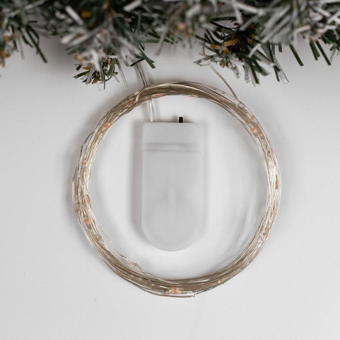 Гирлянда «Нить» 5 м роса, IP20, серебристая нить, 50 LED, батарейки CR2032х2 (в комплекте), свечение красное