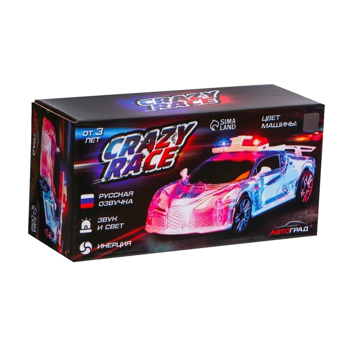 Машина инерционная «Crazy race, полиция», русская озвучка, свет, цвет серый Машина инерционная «Crazy race, полиция», русская озвучка, свет, цвет серый