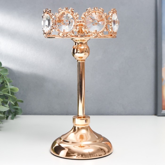 Подсвечник металл на 1 свечу  Подсвечник металл на 1 свечу "Кристаллы - Тиара" золото 25х12х12 см