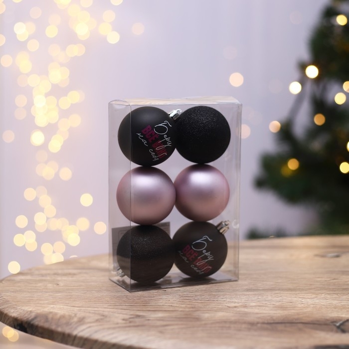 Шары ёлочные новогодние «Беру все вино на себя», на Новый год, пластик, d=6, 6 шт., цвет чёрный и нежно - розовый Шары ёлочные новогодние «Беру все вино на себя», на Новый год, пластик, d=6, 6 шт., цвет чёрный и нежно - розовый