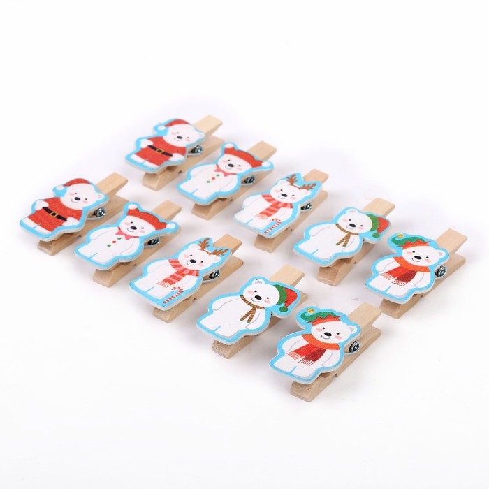 Набор декоративных прищепок "Новогодние мишки" набор 10 шт.