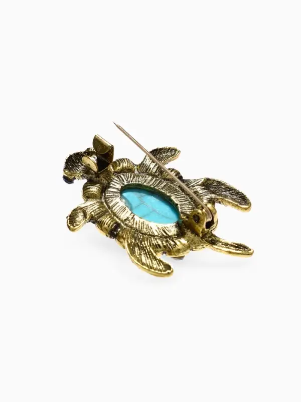 Брошь &laquo;Черепашка под бирюзу&raquo;, голубая в чернёном золоте