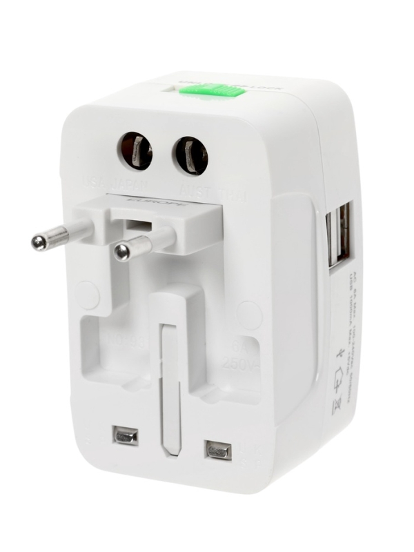 Адаптер универсальный, 3 А, 5 в 1, 1 USB-A, 220 В, белый Адаптер универсальный, 3 А, 5 в 1, 1 USB-A, 220 В, белый