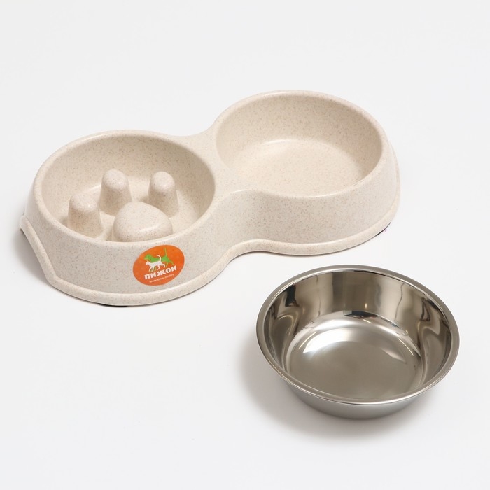 Миска двойная для медленного кормления 30,5 х 17 х 5 см, бежевая Миска двойная для медленного кормления 30,5 х 17 х 5 см, бежевая