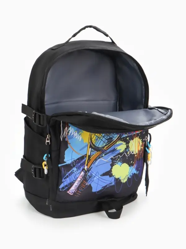 Рюкзак школьный &laquo;Тенис&raquo;, с карманами, с рисунком, размер 31&times;16&times;42 см, чёрный