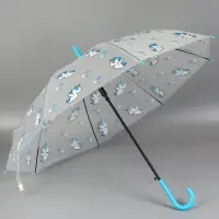 Зонт - трость детский &laquo;Единороги&raquo;, полуавтоматический, 8 спиц, R=45/54 см, d=90 см, прозрачный, белый, голубой