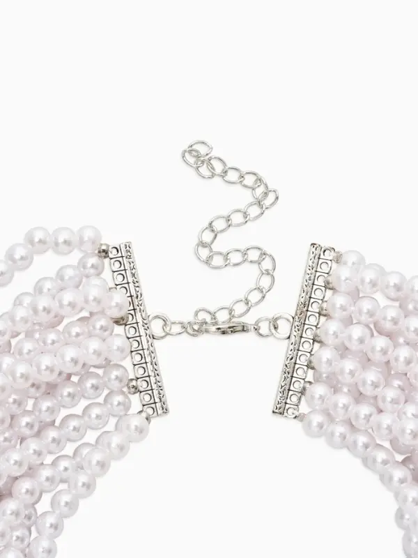 Чокер-бусы многослойный &laquo;Жемчужная императрица&raquo;, 12 рядов, №6, L=30 см+10 см, белый в серебре