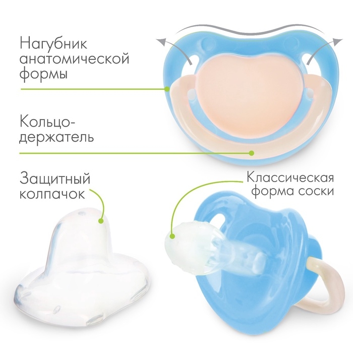 Соска-пустышка анатомическая, силикон, от 0 мес., цвет голубой