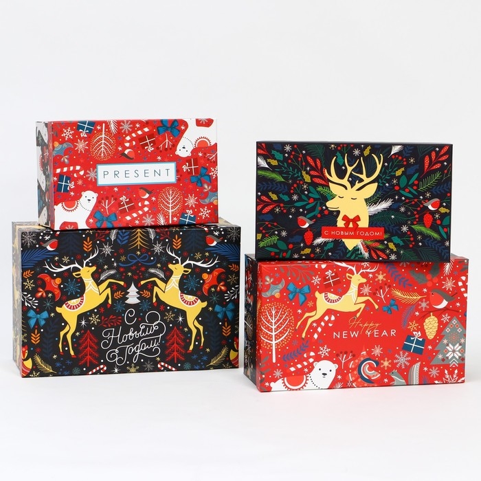Набор коробок подарочных 15 в 1 «Европейский», 12 х 7 х 4 см - 46,6 х 35,2 х 17.5 см, Новый год