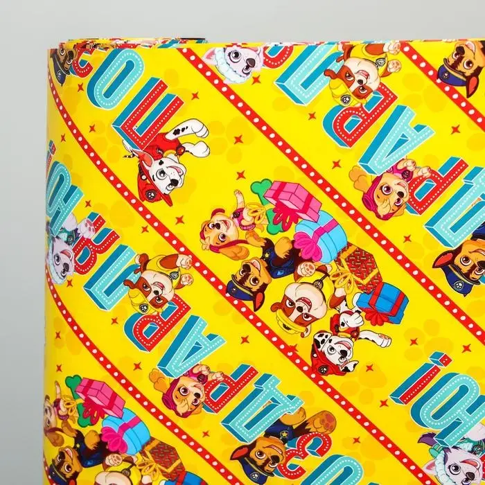 Бумага упаковочная глянцевая двусторонняя, 60х90 см, Щенячий патруль