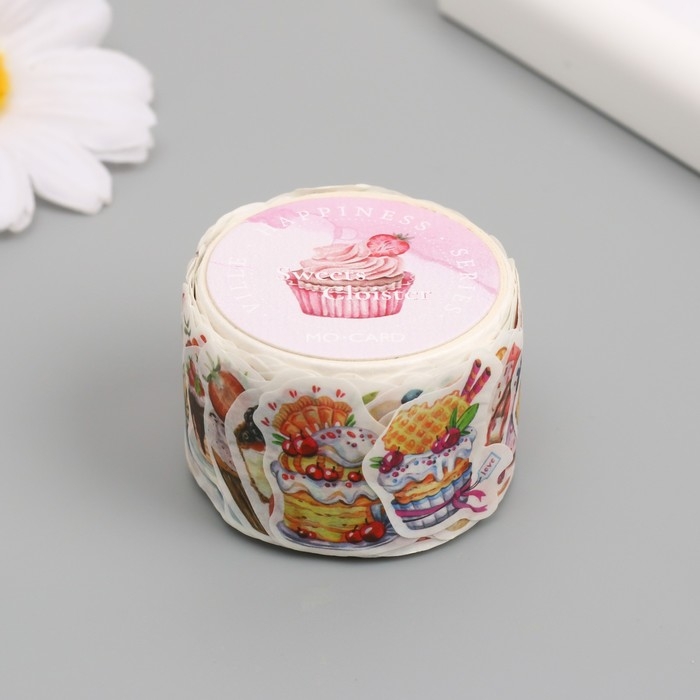 Наклейка бумага Наклейка бумага "Сладости - радости" 1,2 - 2,5 см 100 шт в рулоне 11х8 см