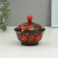 Солонка с крышкой &laquo;Ягодка&raquo;, 9&times;6.5 см, хохлома, дерево