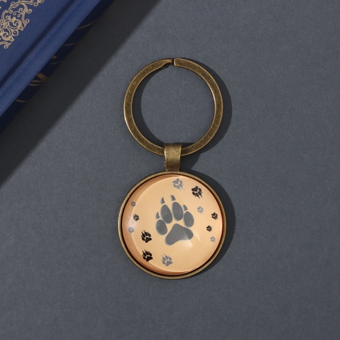 Брелок стекло, металл  Брелок стекло, металл "Круг. Следы волка" d=3 см