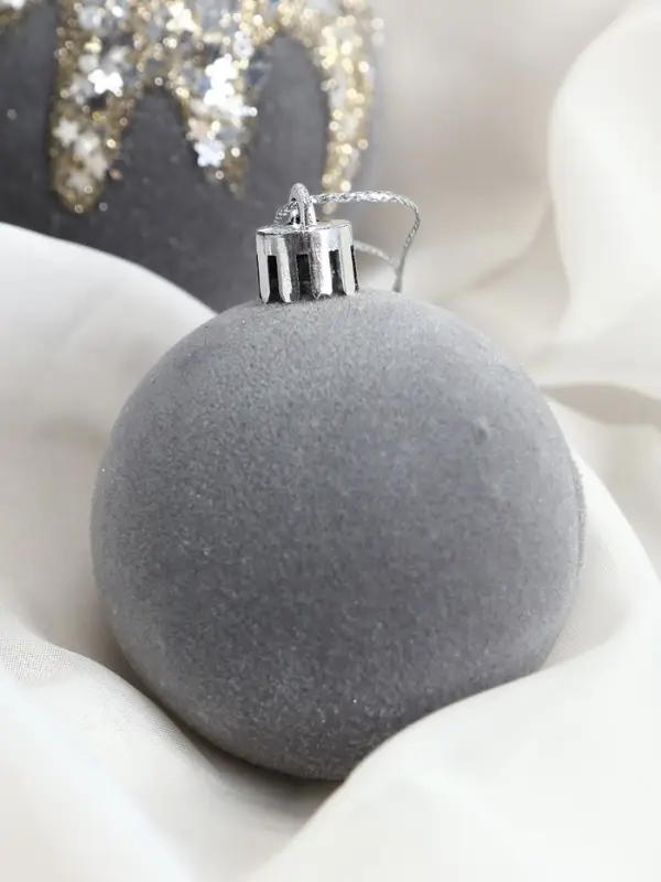 Набор шаров пластик d-6 см, 16 шт Набор шаров пластик d-6 см, 16 шт "Бархат. Маскарад" серый