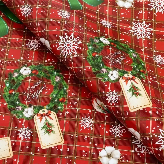 Бумага упаковочная новогодняя «Новогодний венок», глянец, 80 г/м² , 70×100 см