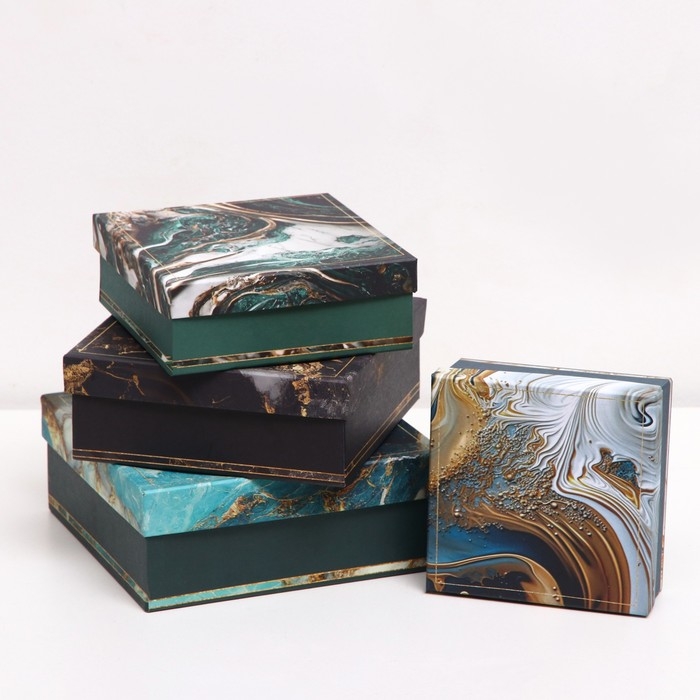 Набор коробок квадратных, 4 в 1 «Мрамор», 20×20×8 см- 14×14×5 см Набор коробок квадратных, 4 в 1 «Мрамор», 20×20×8 см- 14×14×5 см