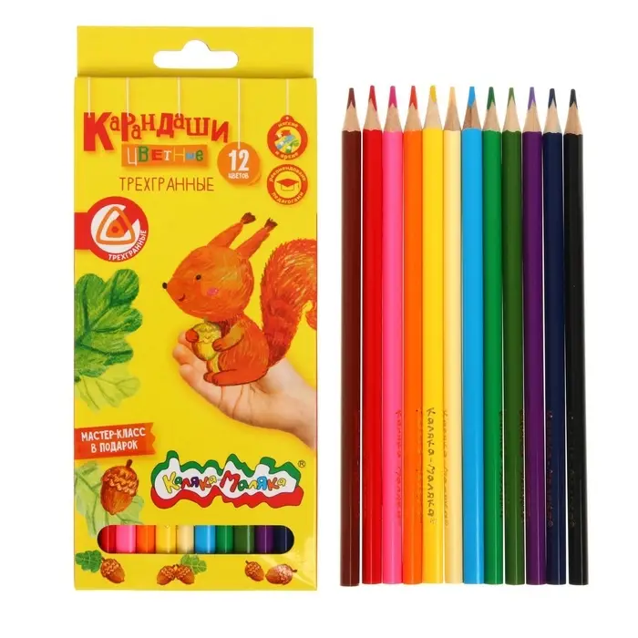 Карандаши цветные 12 цветов &laquo;Каляка-Маляка&raquo;, трёхгранные