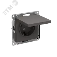 ATLASDESIGN РОЗЕТКА с заземл. со шторками с крышкой, 16А, IP20, механизм, БАЗАЛЬТ