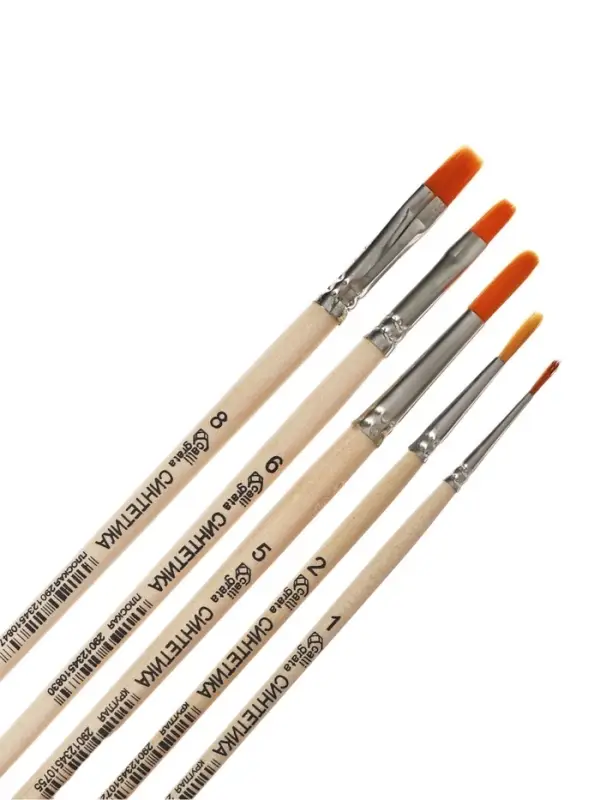Набор кистей для рисования, синтетика, 5 штук: №: 1, 2, 5 (круглые), № 6, 8 (плоские), Calligrata, круглые, плоские, деревянная ручка, в пакете