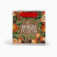 Пакет подарочный новогодний крафтовый квадратный «С Новым годом», 14 х 14 х 9 см