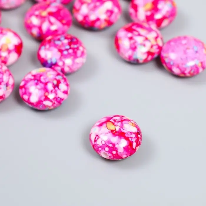 Бусины для творчества пластик "Мраморные. Фуксия" набор 15 шт 1,7х1,7х1 см