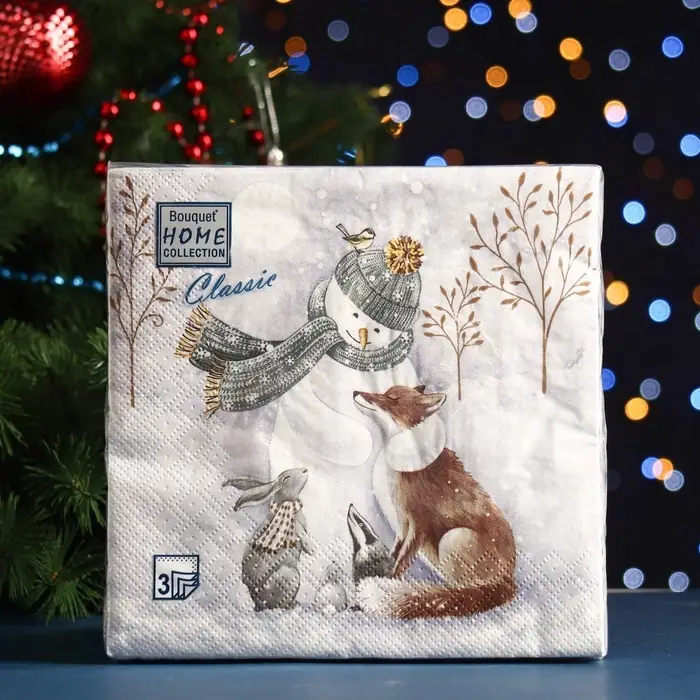 Салфетки новогодние бумажные Home Collection Classic &laquo;Снеговик и его друзья&raquo;, 3 слоя, 33&times;33 см, 20 шт.