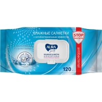 Салфетки влажные AURA антибак Family 120шт с крышкой