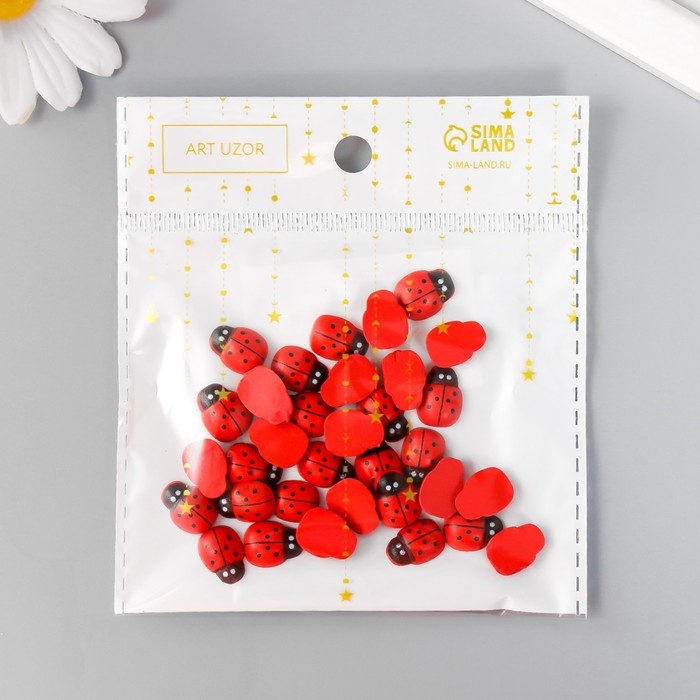 Декор для творчества дерево "Божья коровка" набор 38 шт 1,3х1,1 см
