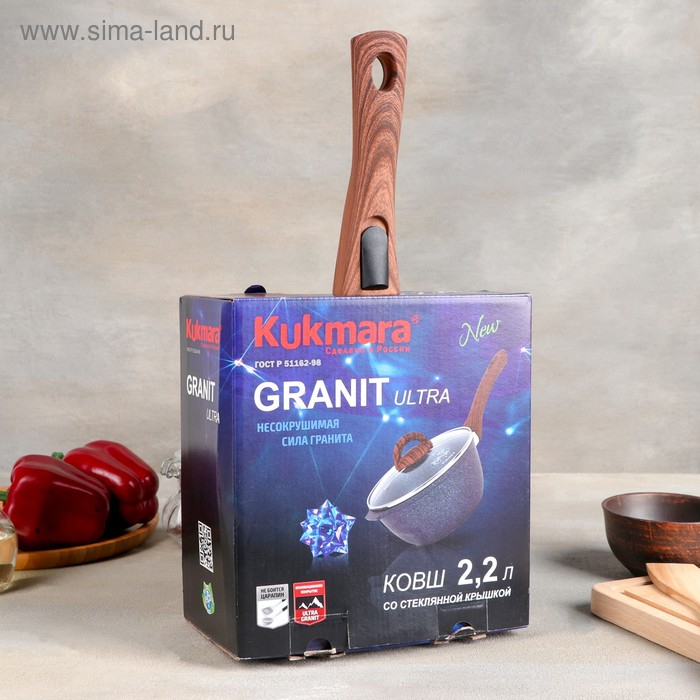 Ковш Grаnit ultrа, 2,2 л, d=21 см, стеклянная крышка, съёмная ручка, антипригарное покрытие Ковш Grаnit ultrа, 2,2 л, d=21 см, стеклянная крышка, съёмная ручка, антипригарное покрытие