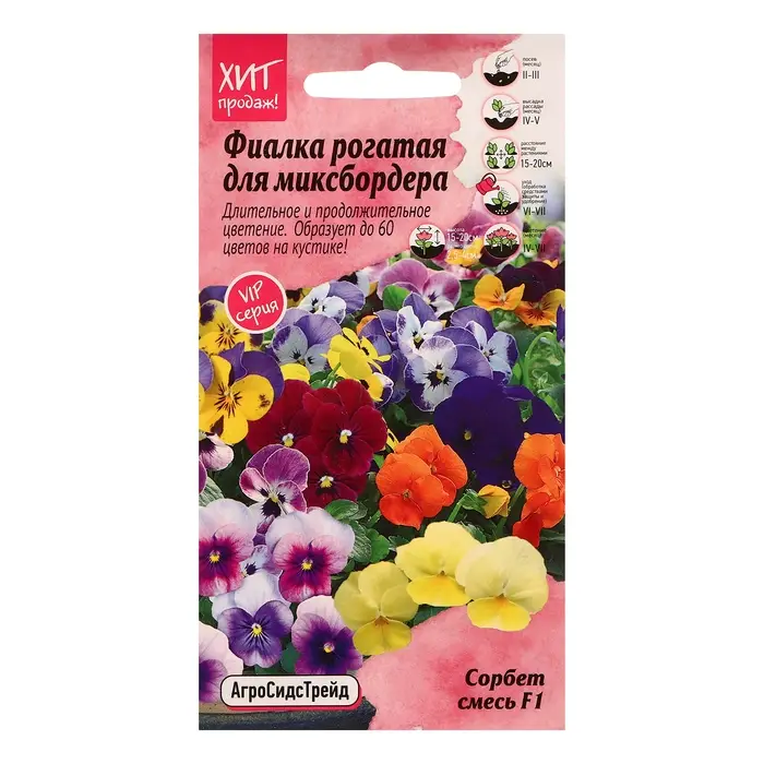 Семена цветов Фиалка рогатая  Семена цветов Фиалка рогатая "Сорбет XP смесь F1", 5 шт