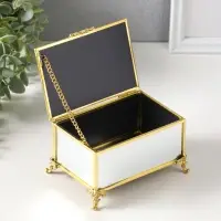 Шкатулка стекло с металлическим каркасом "Зеркальная на ножках" золото 12х8х7,3 см