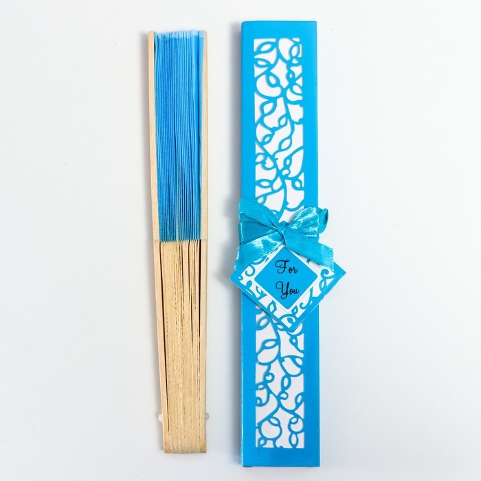 Веер бамбук, текстиль h=21 см  Веер бамбук, текстиль h=21 см "Моноцвет" в коробке, голубой