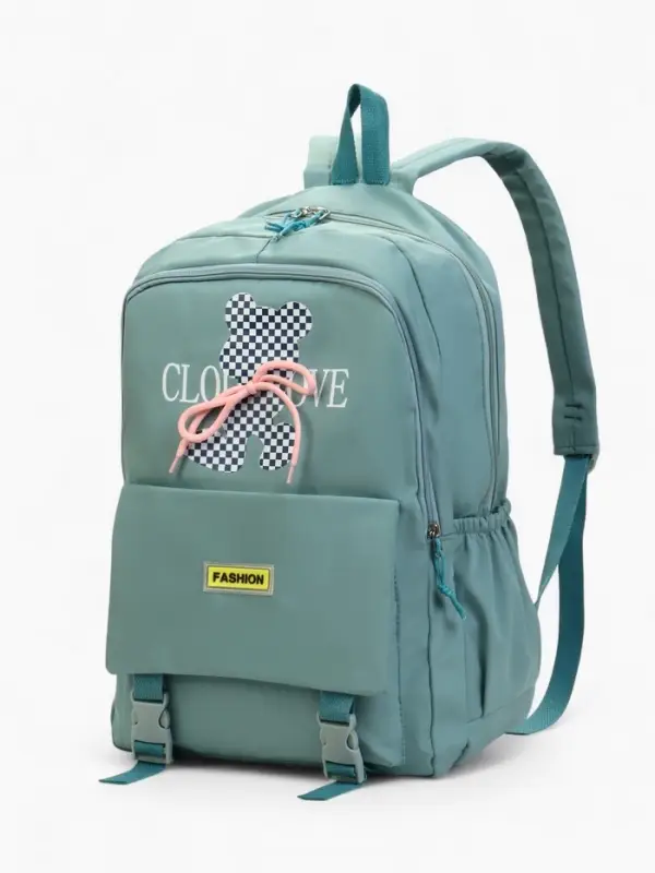 Рюкзак школьный на молнии, с карманами, с принтом, размер 30&times;13&times;44 см, зелёный