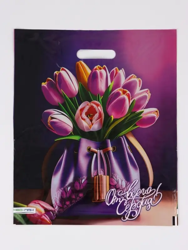 Пакет Пакет "Сумочка, полиэтиленовый с вырубной ручкой 38х45 см, 60 мкм