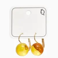 Серьги пластик "Шар №14", цвет янтарный в золоте