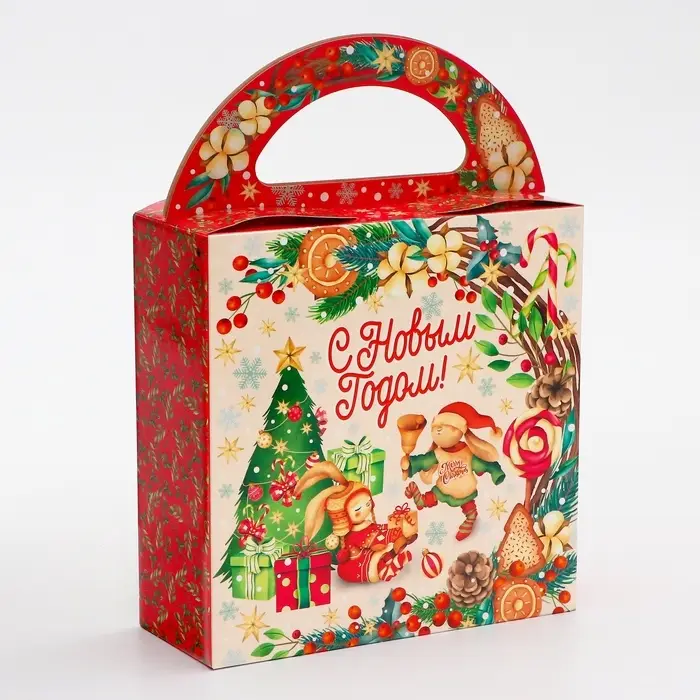 Коробка подарочная новогодняя складная «ХэппиТайм» 17×6.5×17 см