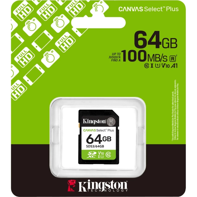 Карта памяти SDXC Kingston, 64GB, Canvas Select Plus Gen3 SDS3/64GB
